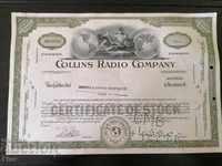 Certificat de acționare Compania Collins Radio 1966
