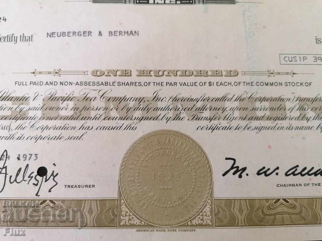 Share certificate The Great Atlantic & Pacific | 1973 - 5