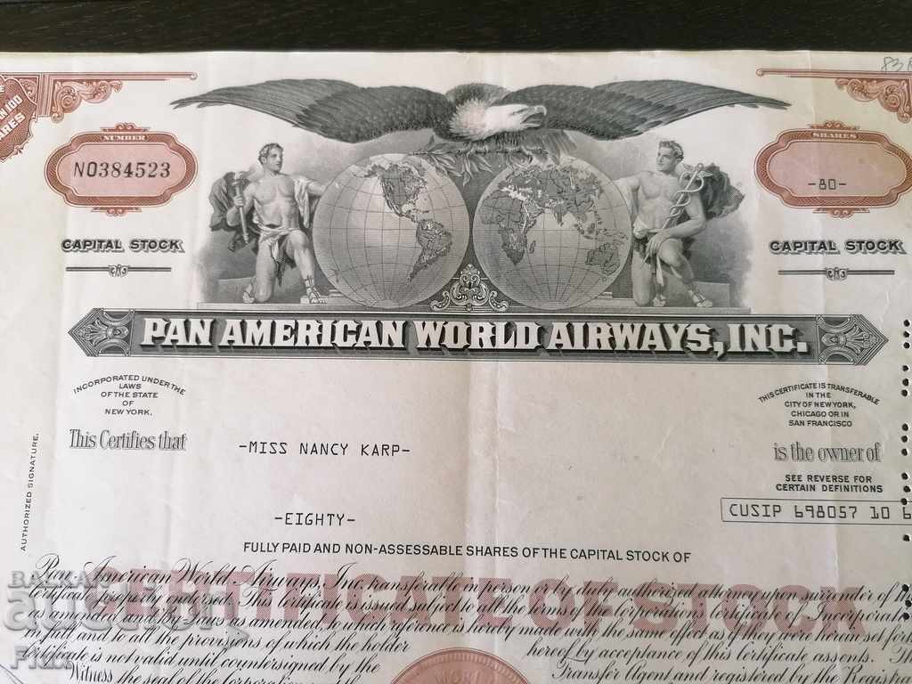 Share certificate Pan American World Airways 1971 with price 14.00 BGN | € 7.16 Share certificate Pan American World Airways 1971 with price 14.00 BGN | € 7.16
