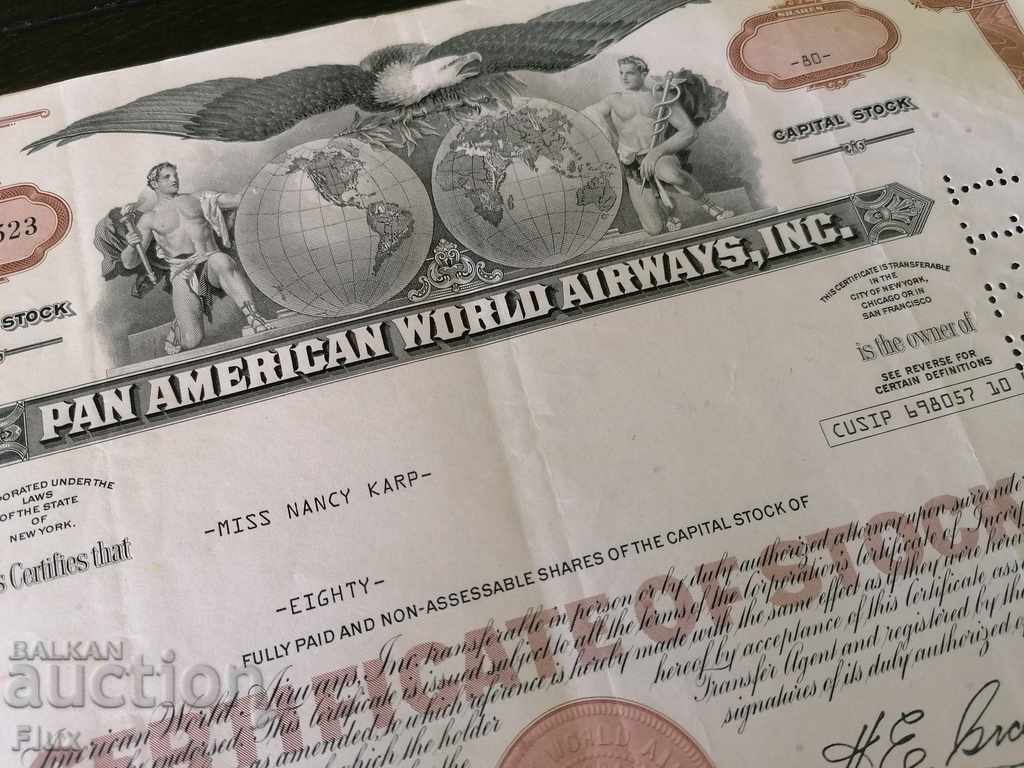 Delivery of Share certificate Pan American World Airways 1971 Delivery of Share certificate Pan American World Airways 1971