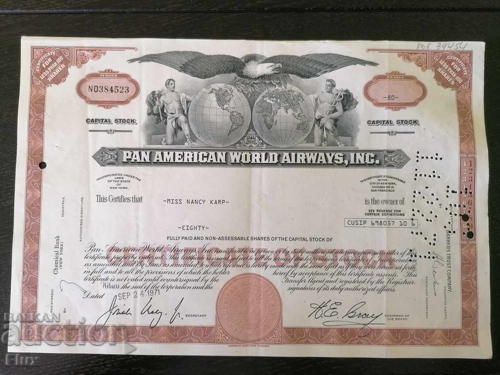 Share certificate Pan American World Airways 1971