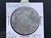 Italy 5 lire 1878 silver coin