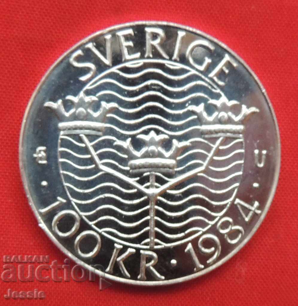 100 крони Швеция 1984 МИНТ сребро