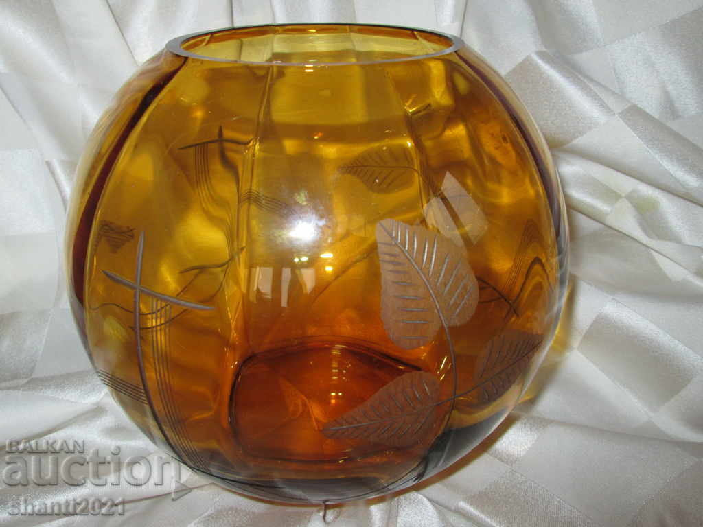 Crystal bowl, vase, hand engraved, Art Nouveau