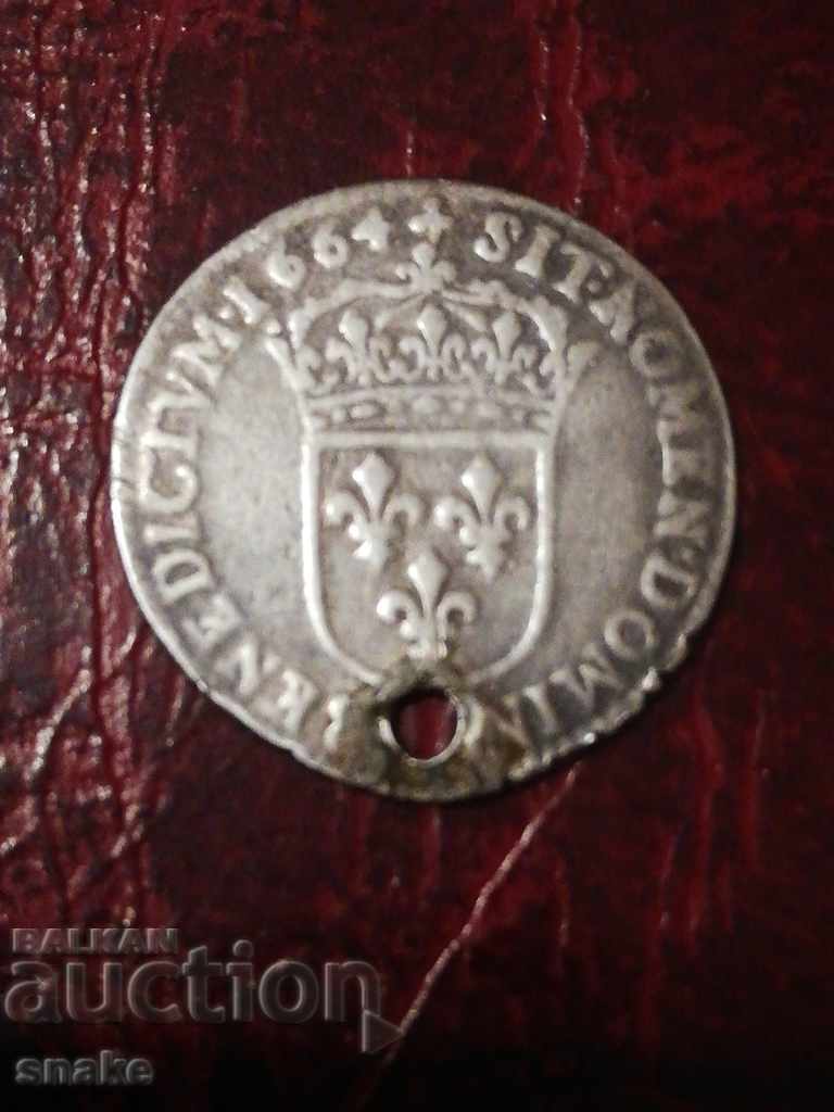 Ludovic al XIV-lea 1/12 ECU 1664 Argint
