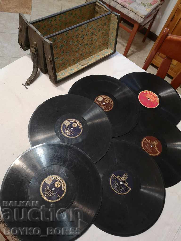 Old Gramophone Records Polidor, Parlofon and Odeon with Box