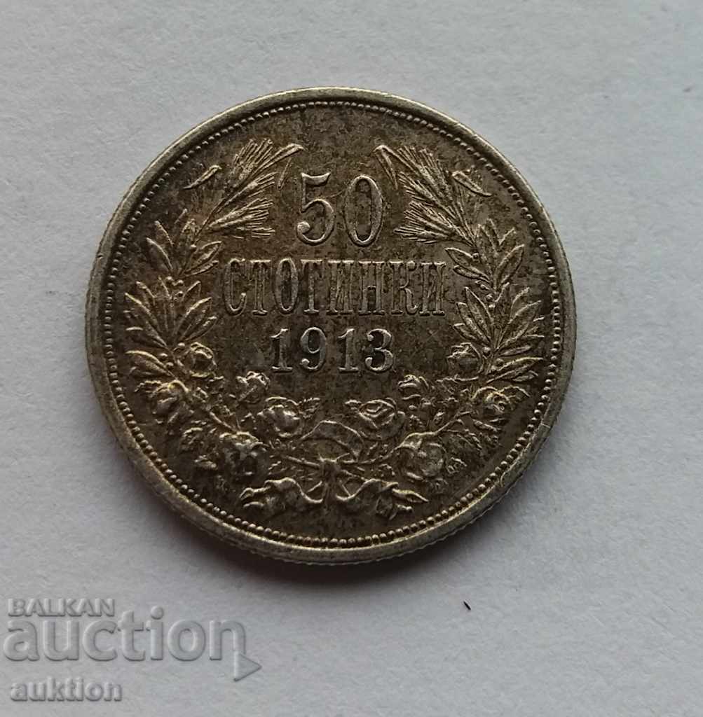 50 de cenți 1913 - METĂ CU LUCIU - ARGINT