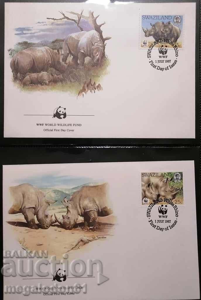 Swaziland - fauna, WWF, white rhino with price 5.00 BGN | € 2.56