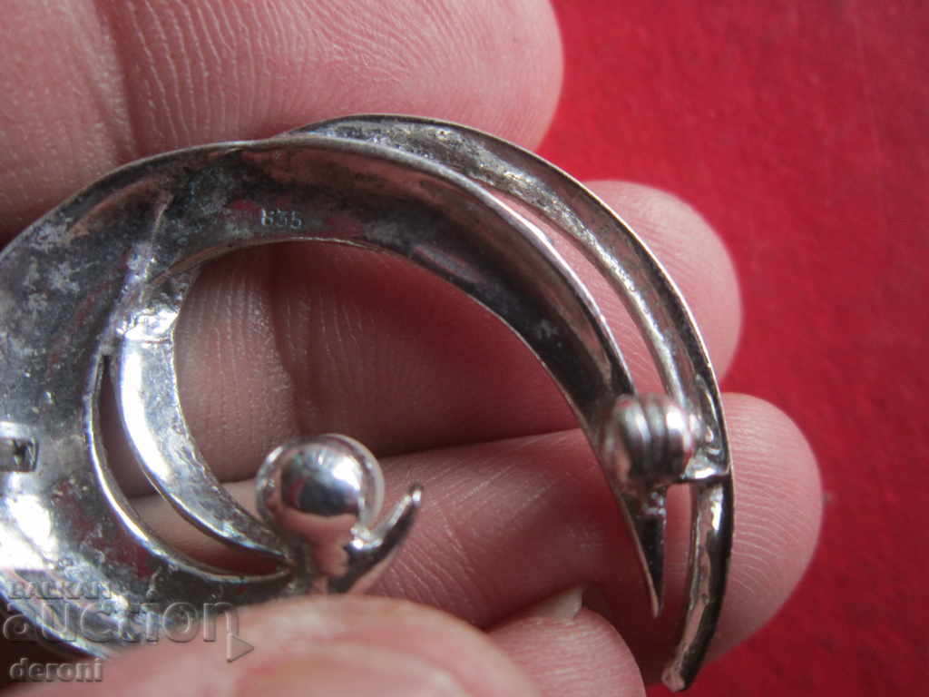 Unique silver brooch with pearl and stones - 5