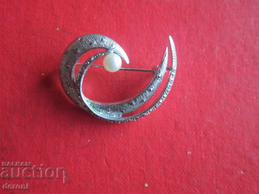 Unique silver brooch with pearl and stones - 6