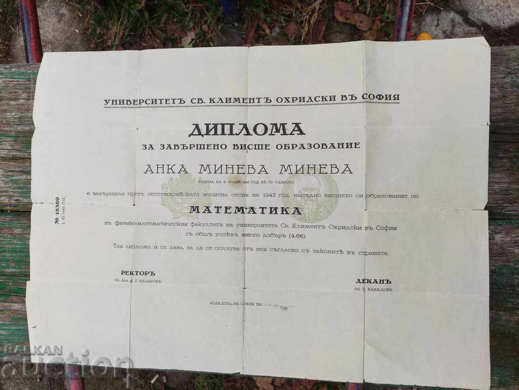 Diploma of SU Mathematics 1943