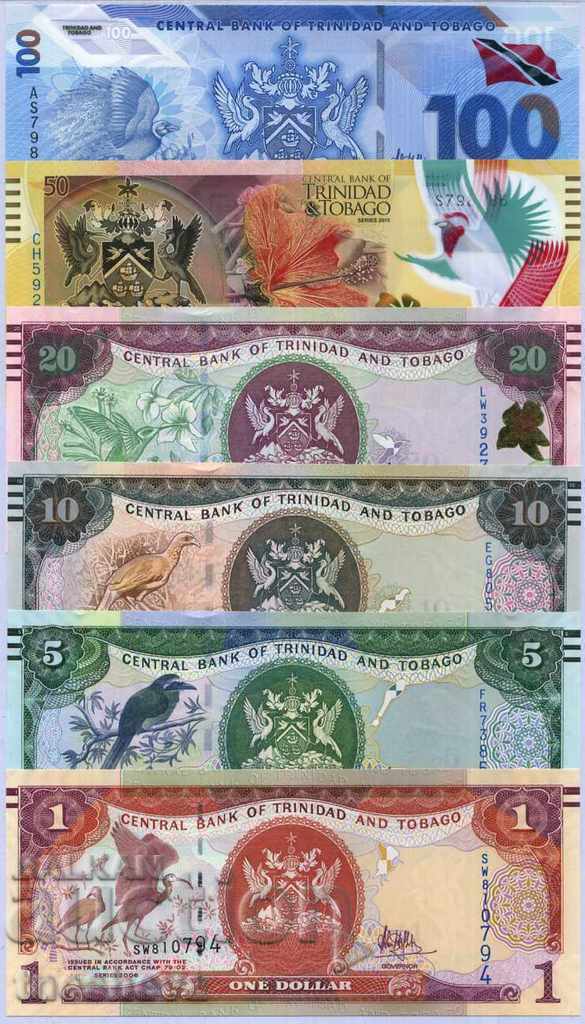 SET TRINIDAT AND TOBAGO 1 + 5 + 10 + 20 + 50 + $ 100 2015-UNC with price 198.00 BGN | € 101.24