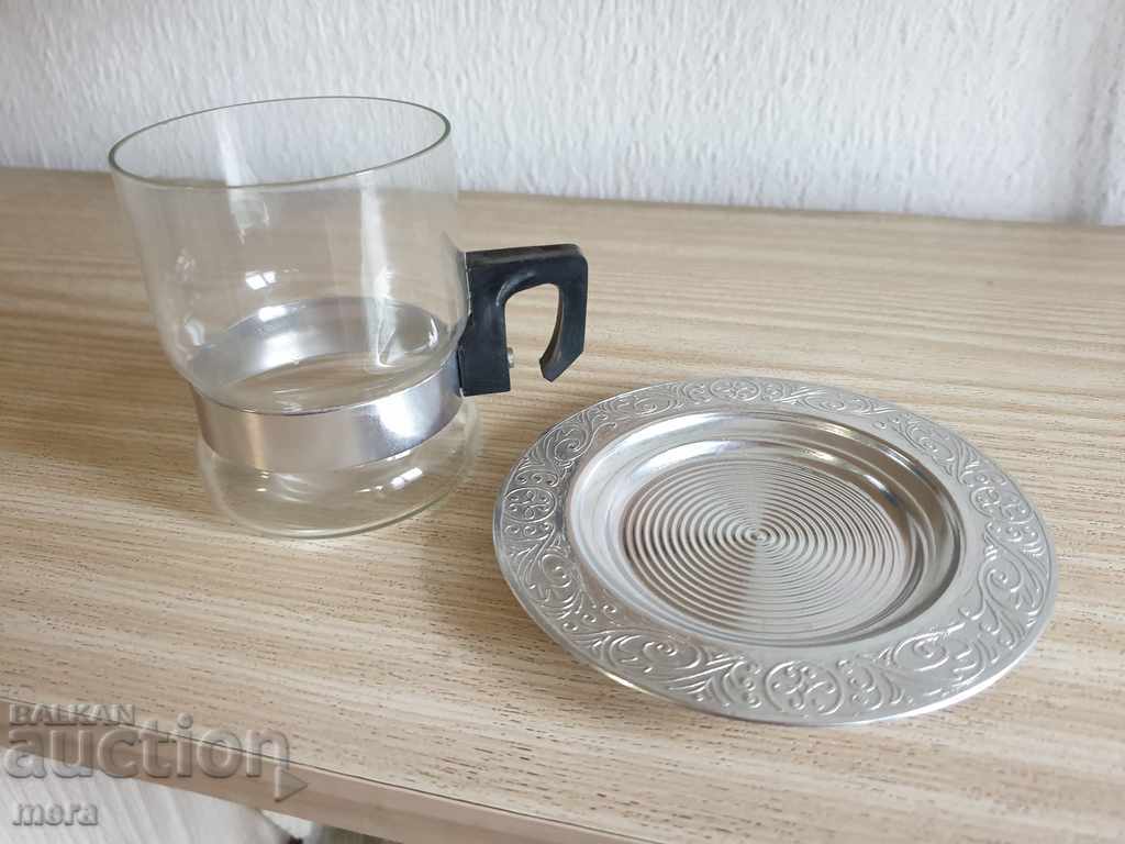 Auction Retro tea cups made of yen glass with metal pads Auction Retro tea cups made of yen glass with metal pads