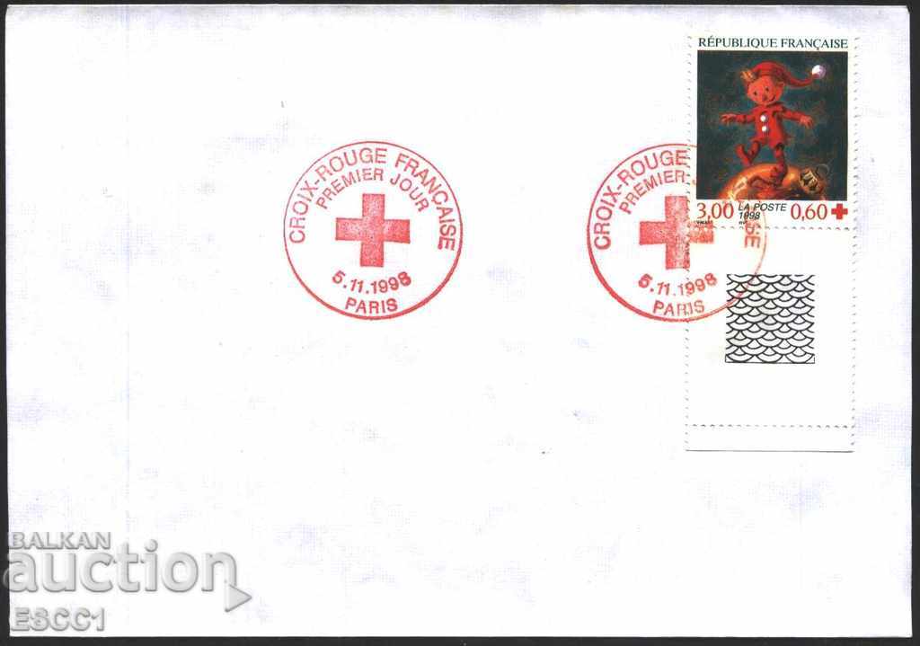 Envelope with stamp and special seal Red Cross 1998 from France