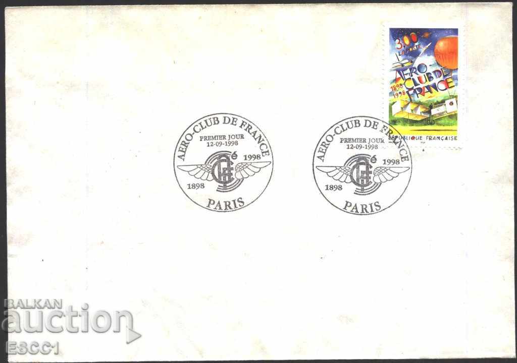 Envelope with stamp and special seal Aero Club 1998 from France