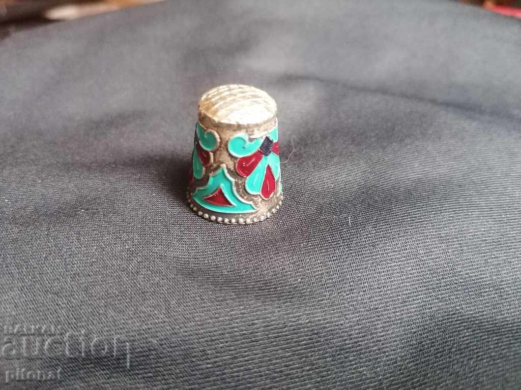 Antique silver thimble with enamel