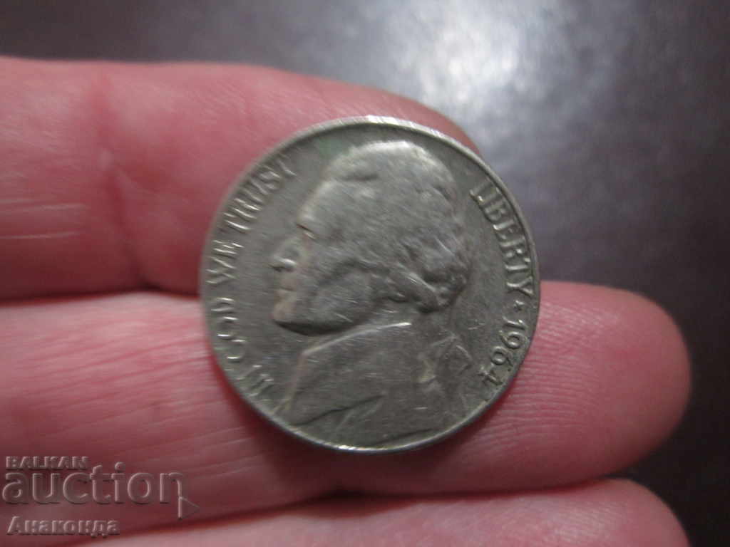1964 год 5 цента САЩ  без буква