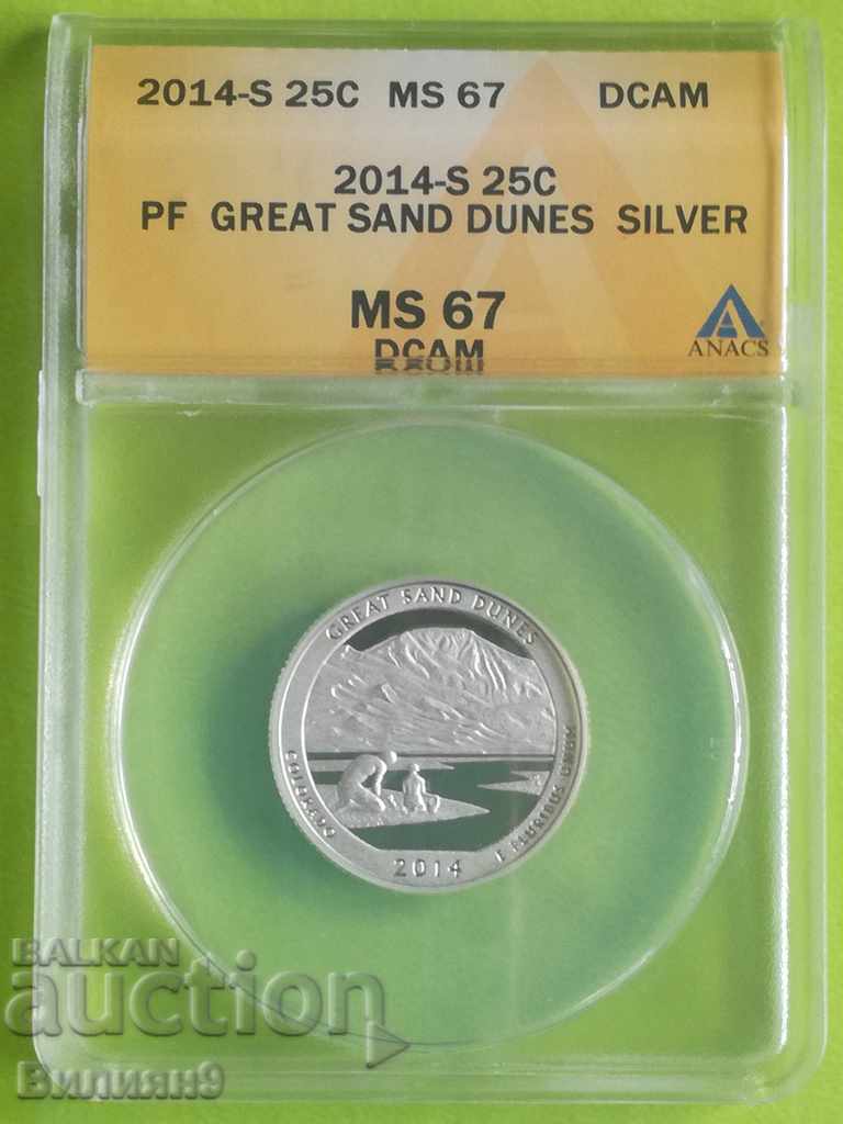 1/4 долар 2014 - S САЩ Сертифицирана MS67 Сребро