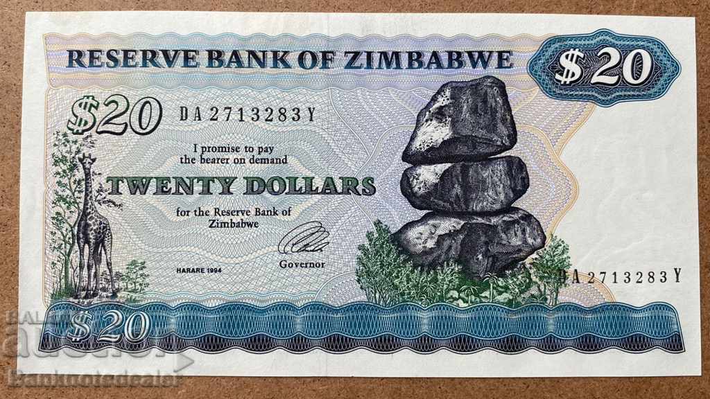Zimbabwe 20 de dolari 1994 Pick 7 Ref 3281 Unc