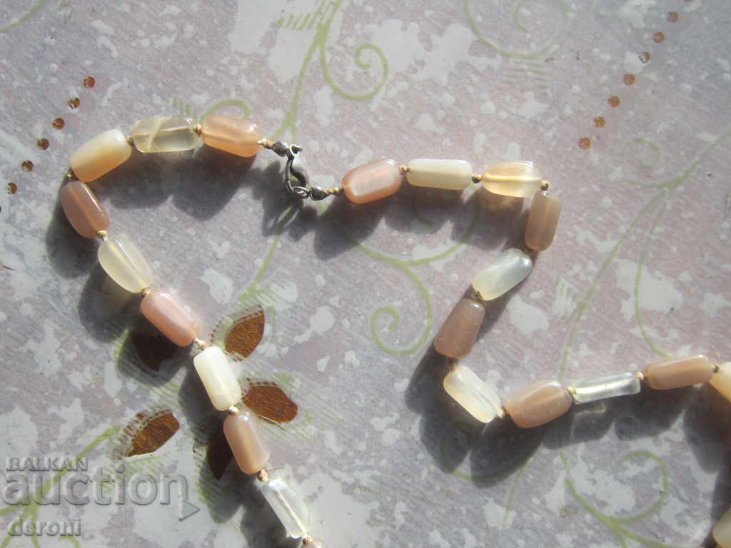 Silver necklace necklace with cat's eye stones - 6