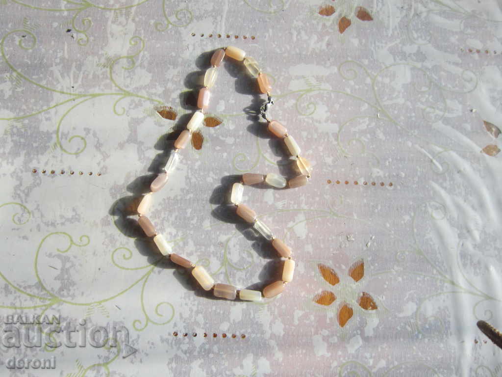 Silver necklace necklace with cat's eye stones - 7