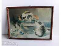OLD PICTURE REPRODUCTION FRAME CATS CAT KINGDOM OF BULGARIA