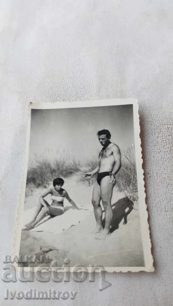 Photo Primorsko Man and woman on the beach 1960