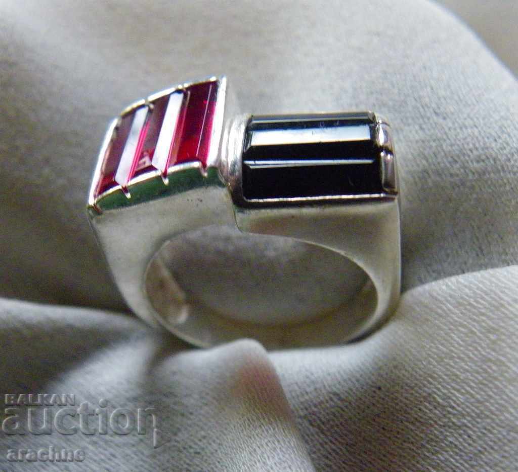 Old Western European silver ring with rubies and sapphires - 6 Old Western European silver ring with rubies and sapphires - 6