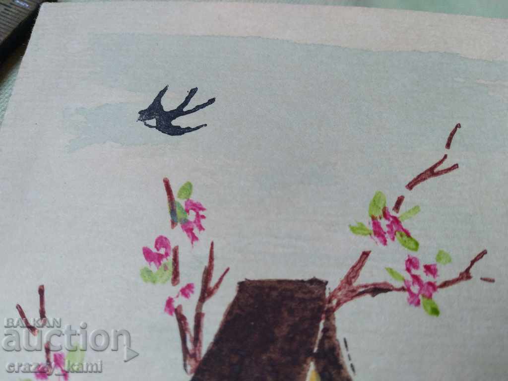 Old hand-painted card, watercolor. - 5 Old hand-painted card, watercolor. - 5