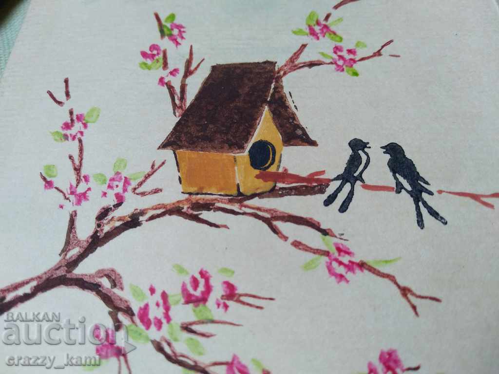 Old hand-painted card, watercolor. - 6 Old hand-painted card, watercolor. - 6