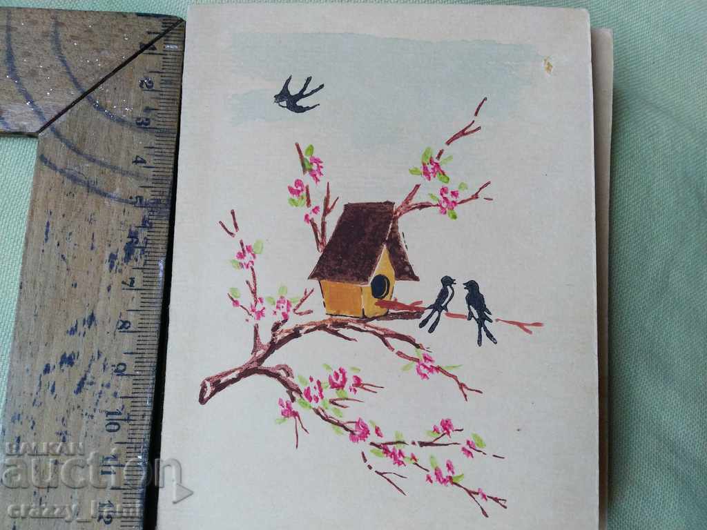 Old hand-painted card, watercolor.