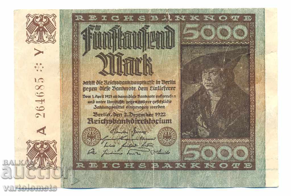 5000 MARK GERMANY REICHSBANKNOTE 1922