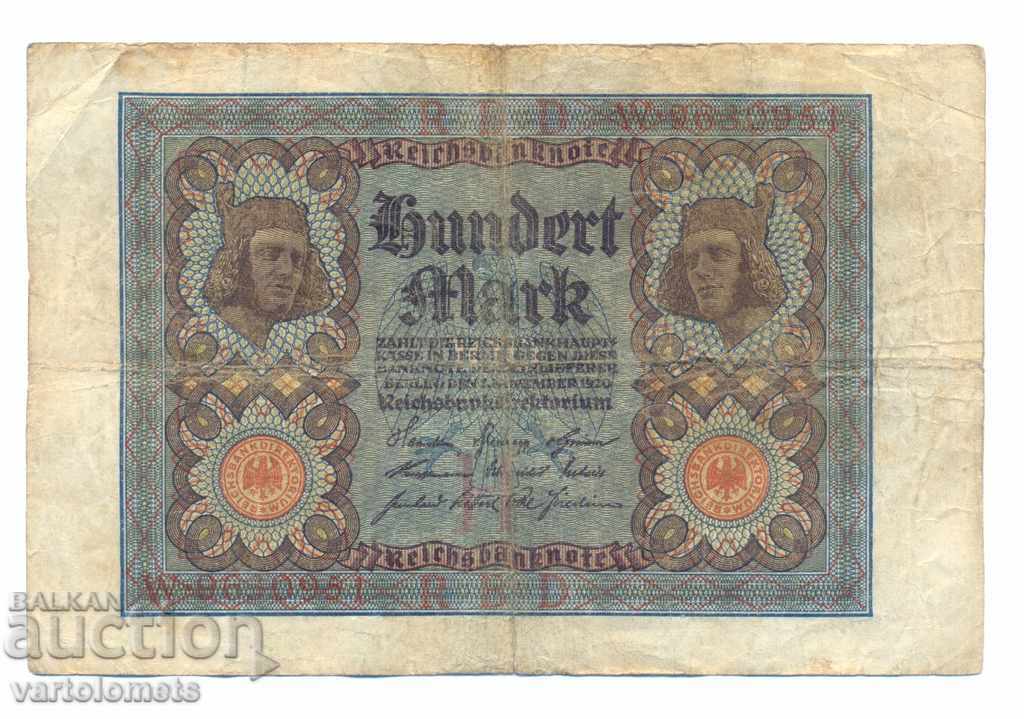 100 Mark Reichsbanknote 1920 - Germany with price 4.00 BGN | € 2.05