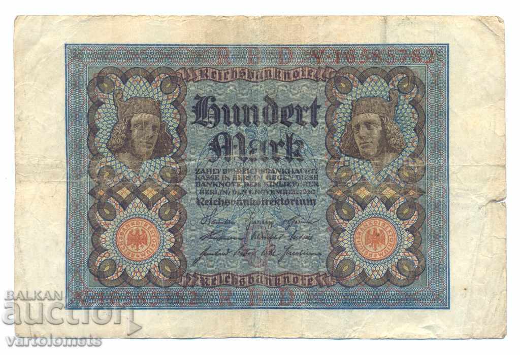 100 Mark Reichsbanknote 1920 - Germany with price 4.00 BGN | € 2.05 100 Mark Reichsbanknote 1920 - Germany with price 4.00 BGN | € 2.05