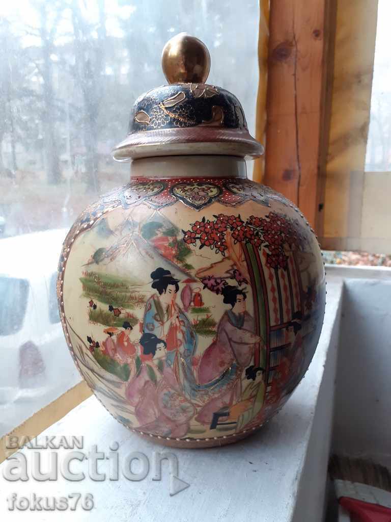 Голяма стара антикварна ваза Сатцума Satsuma порцелан буркан