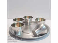 Deeply silver-plated five cups with a tray.