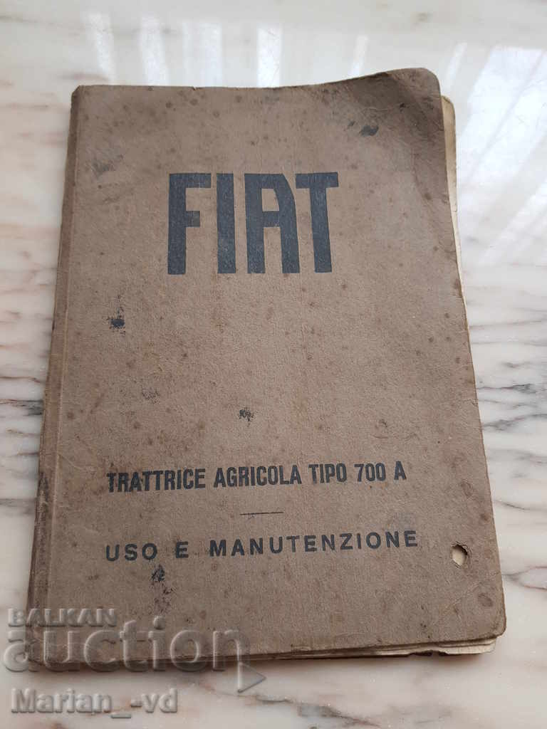 Old workbook for Fiat 700 A 1929