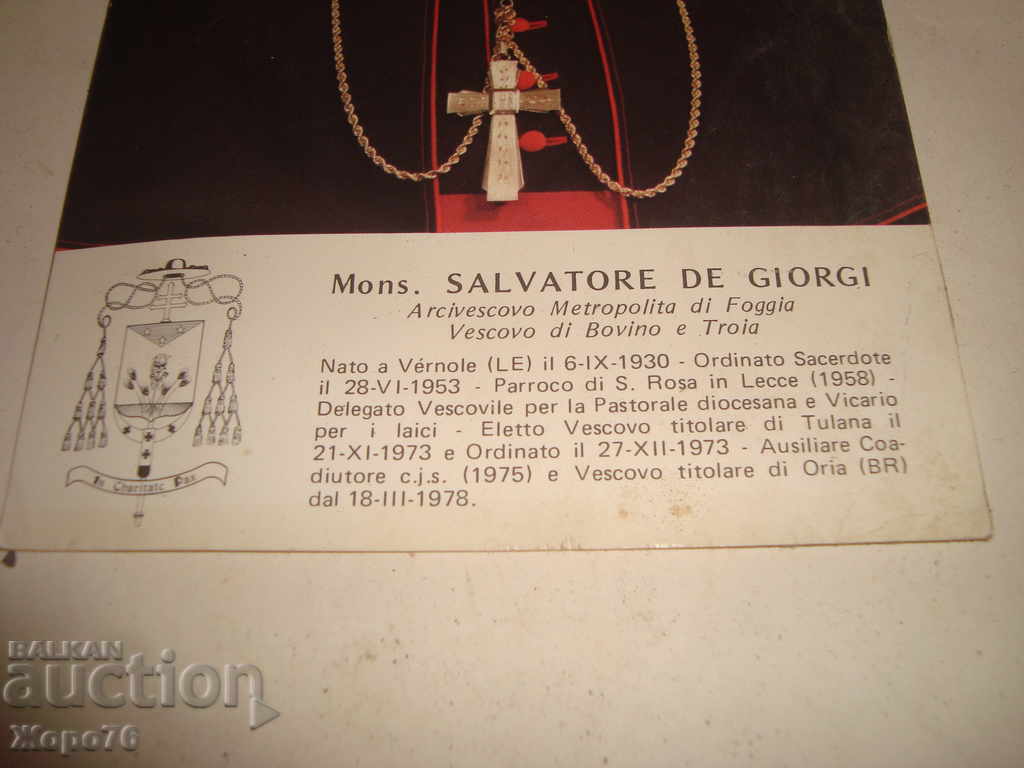 Auction ROME - CATHOLIC METROPOLITAN BISHOP Old CARD Vatican Auction ROME - CATHOLIC METROPOLITAN BISHOP Old CARD Vatican