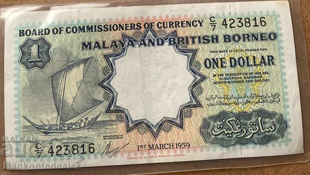 Malaya and Borneo 1 Dollar 1959 Pick 8a Ref 3816
