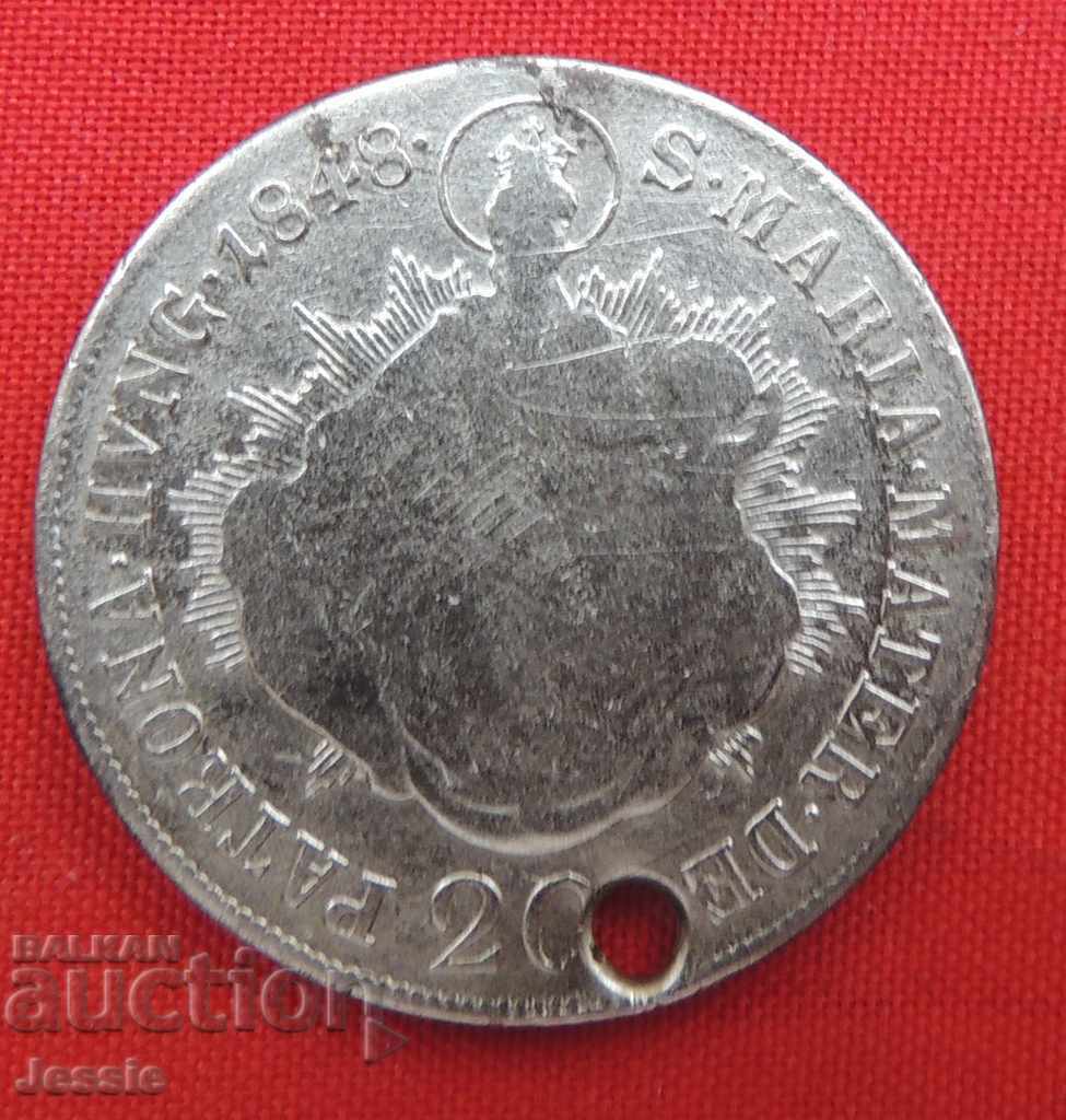 20 кройцера Австроунгария - / за Унгария / - 1848 сребро