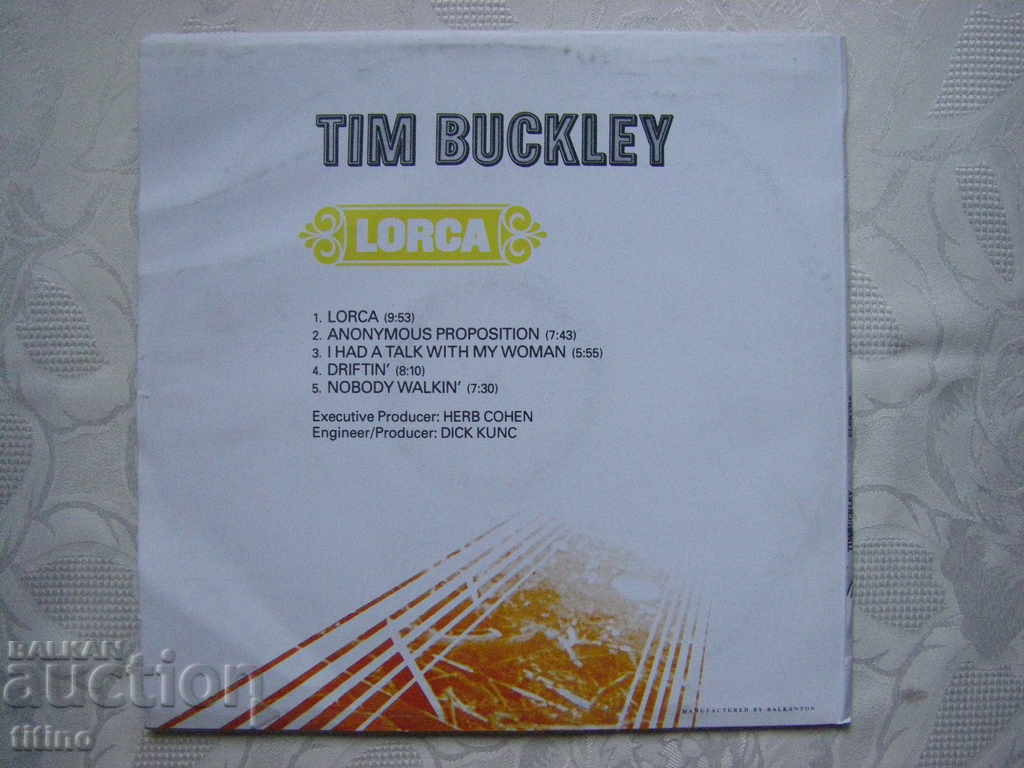 Delivery of Balkanton Plate - Tim Buckley. Lorca - no number Delivery of Balkanton Plate - Tim Buckley. Lorca - no number