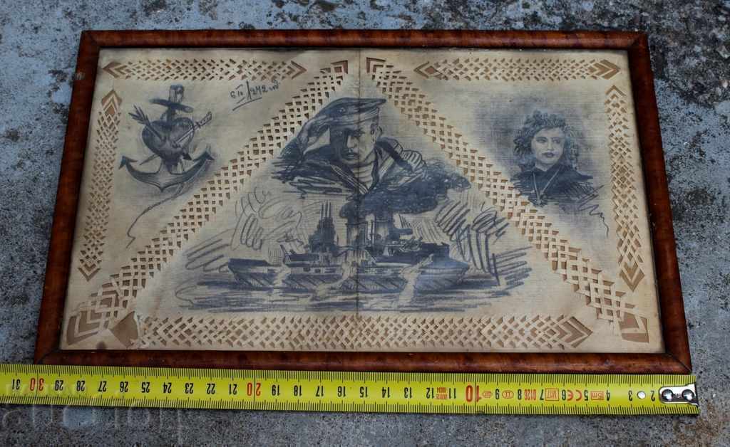 1942 OLD MILITARY DRAWING WWII FLEET MILITARY CREATIVITY WAR - 5