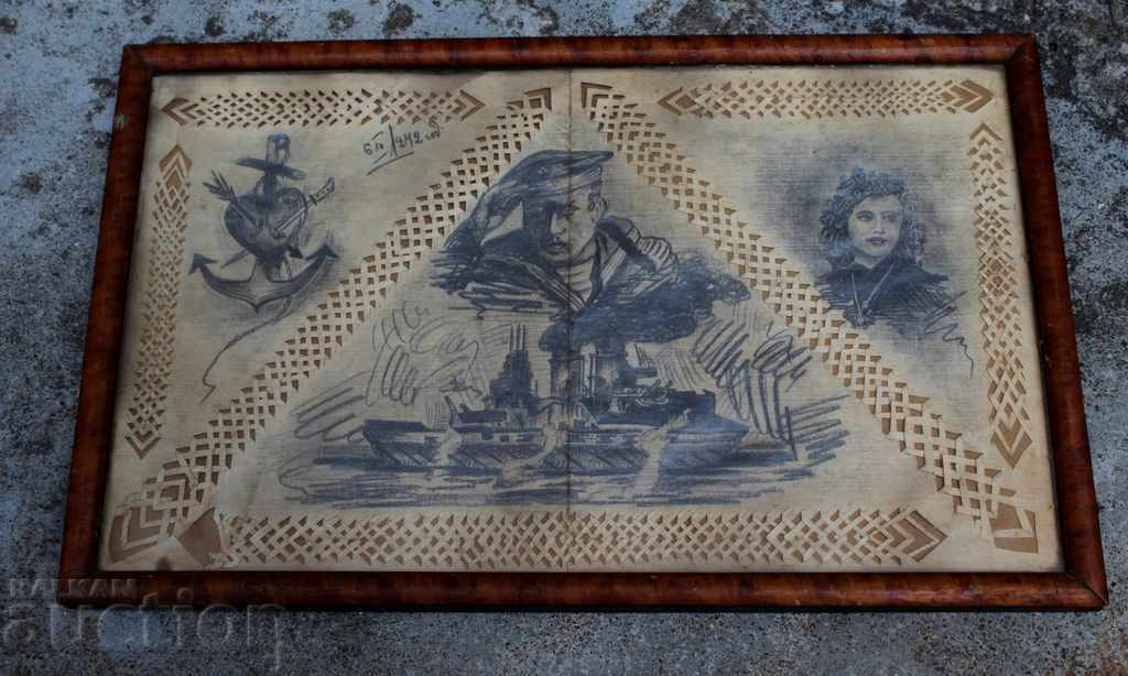 1942 OLD MILITARY DRAWING WWII FLEET MILITARY CREATIVITY WAR