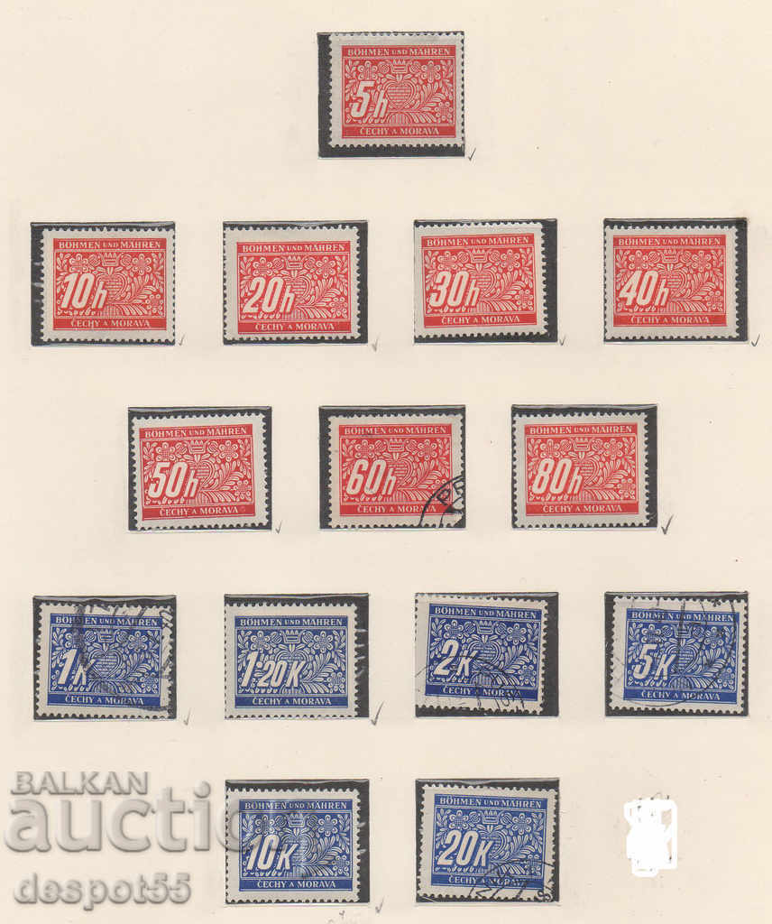 1939. Boemia şi Moravia. Poștă plătibilă cu timbre.