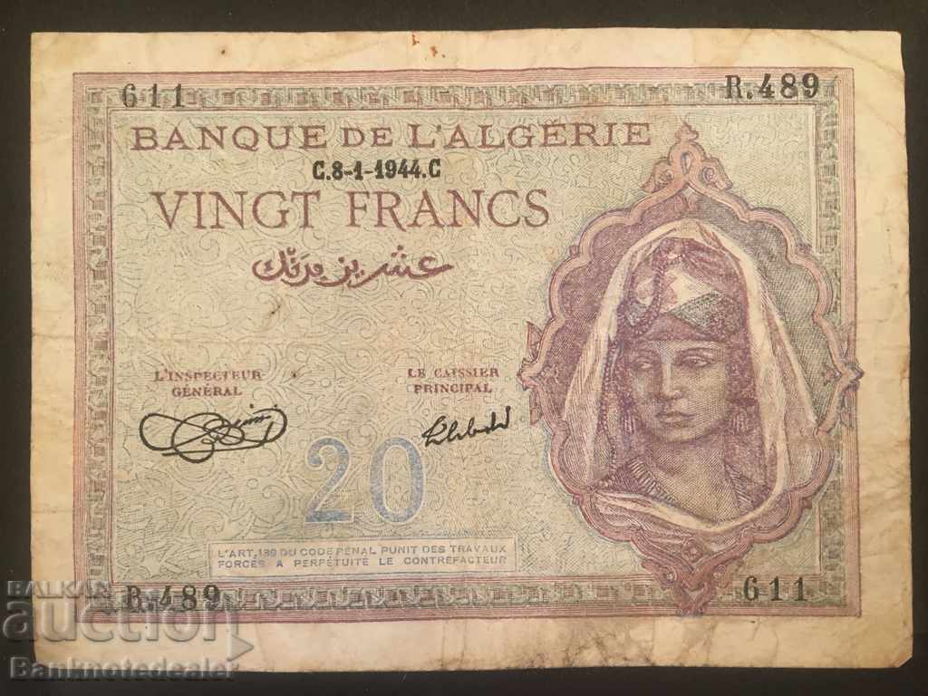 Algeria 20 Franci 1944 Pick 17 Ref 489