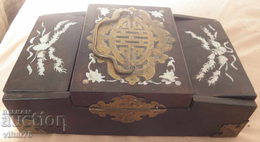 Old wooden box with hardware and mother of pearl with price 349.99 BGN | € 178.95 Old wooden box with hardware and mother of pearl with price 349.99 BGN | € 178.95