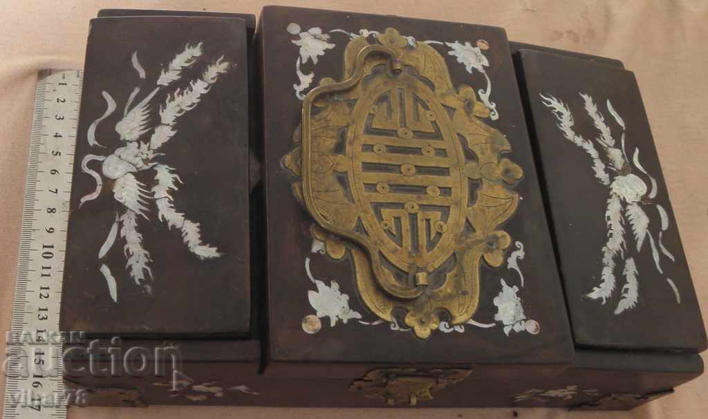 Delivery of Old wooden box with hardware and mother of pearl Delivery of Old wooden box with hardware and mother of pearl