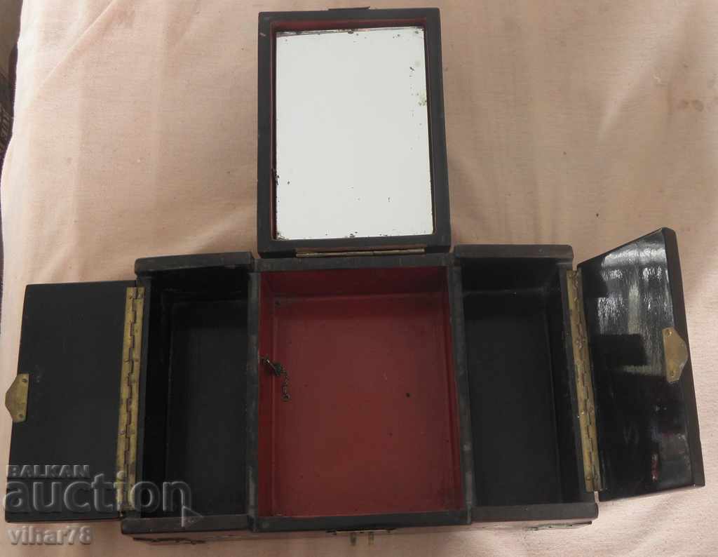 Old wooden box with hardware and mother of pearl - 5 Old wooden box with hardware and mother of pearl - 5