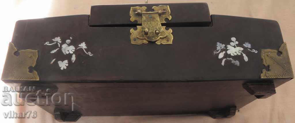 Old wooden box with hardware and mother of pearl - 6 Old wooden box with hardware and mother of pearl - 6
