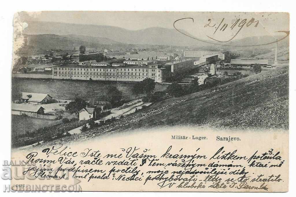 BOSNIA TRAVEL CARD SARAJEVO - MILITARY BUILDING - 1901